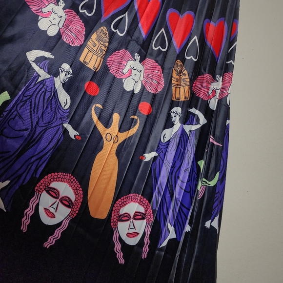 Sorrento Greek Mythology Theme Satin Pull On Pleated Maxi Skirt Size Medium - Picture 8 of 16